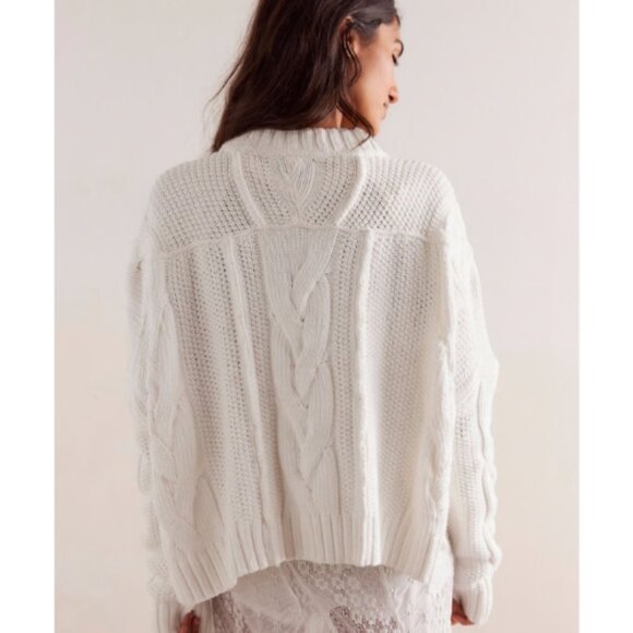 New! Free People In A Daze Cream Cable Knit Sweater Medium 2346 - Picture 3 of 11